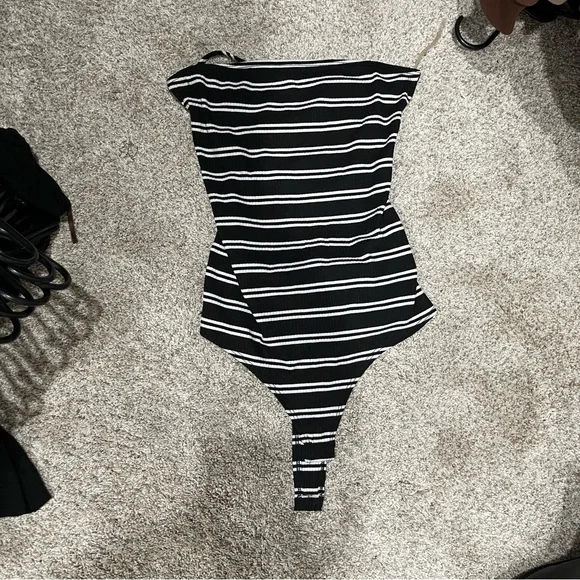 Striped Black and White Bodysuit - Picture 1 of 3